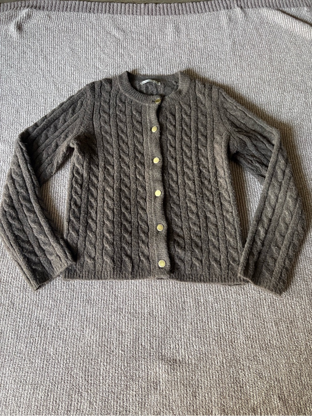 Abercrombie & Fitch Taupe/Brown Cable-Knit Button Cardigan